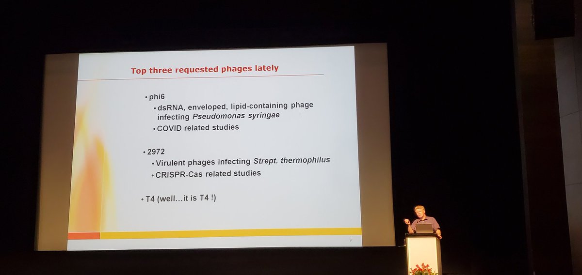 Virosphere2012's tweet photo. Sylvain Moineiu gives a keynote at #VoM_2022 and tells us the three most requested phage from the d'Herelle collection https://t.co/DvEHX1lBwO