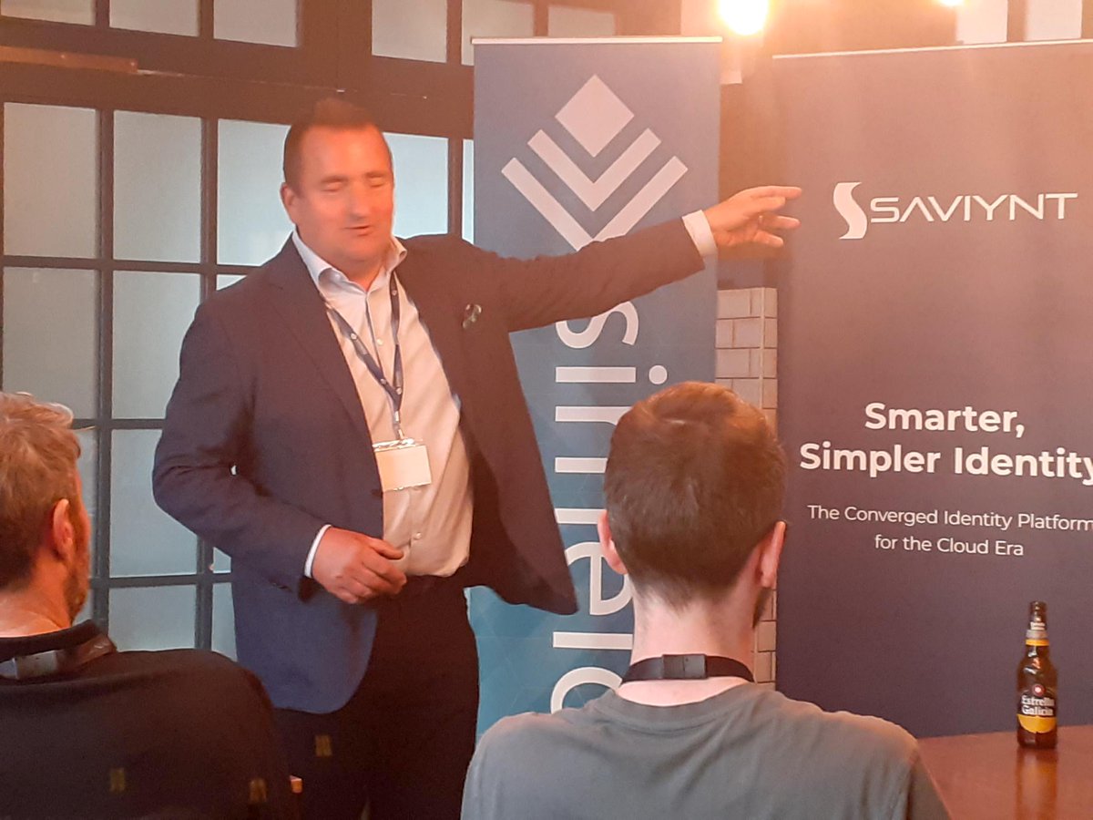 Simeio's tweet photo. Our Whiskey tasting class in UK with our partner @Saviynt was some learning about whiskey but also about simplifying and making identity management smarter! And we can see @Gavin can do identity with his eyes closed ;) ! https://t.co/J3smFiROPR