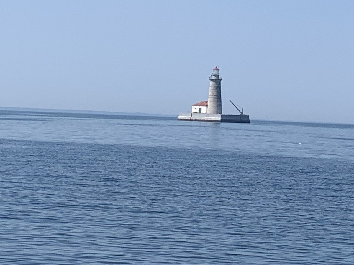 DetSandra's tweet photo. Current #GreatLakes view in the #BYCMack as we slowly make our way to the island (and I miss a staff meeting.) it’s Spectacle Reef Lighthouse, and we did a @GreatLakesNow segment about it earlier this year. https://t.co/fjOaThFehe