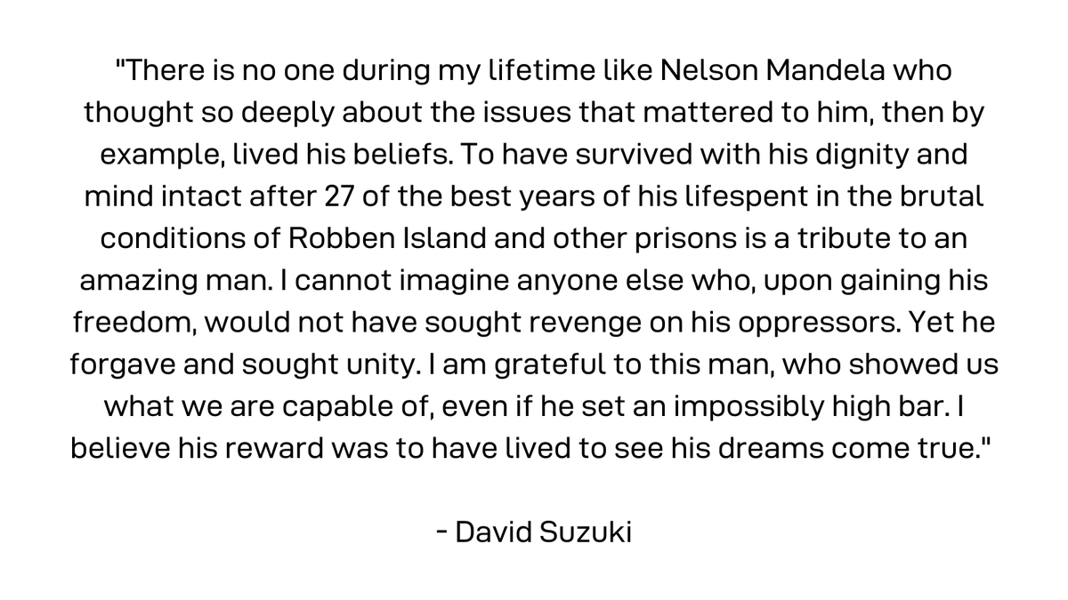 DavidSuzukiFDN's tweet photo. Nelson Mandela showed us what we're capable of. #MandelaDay https://t.co/rqE6J4lQj6
