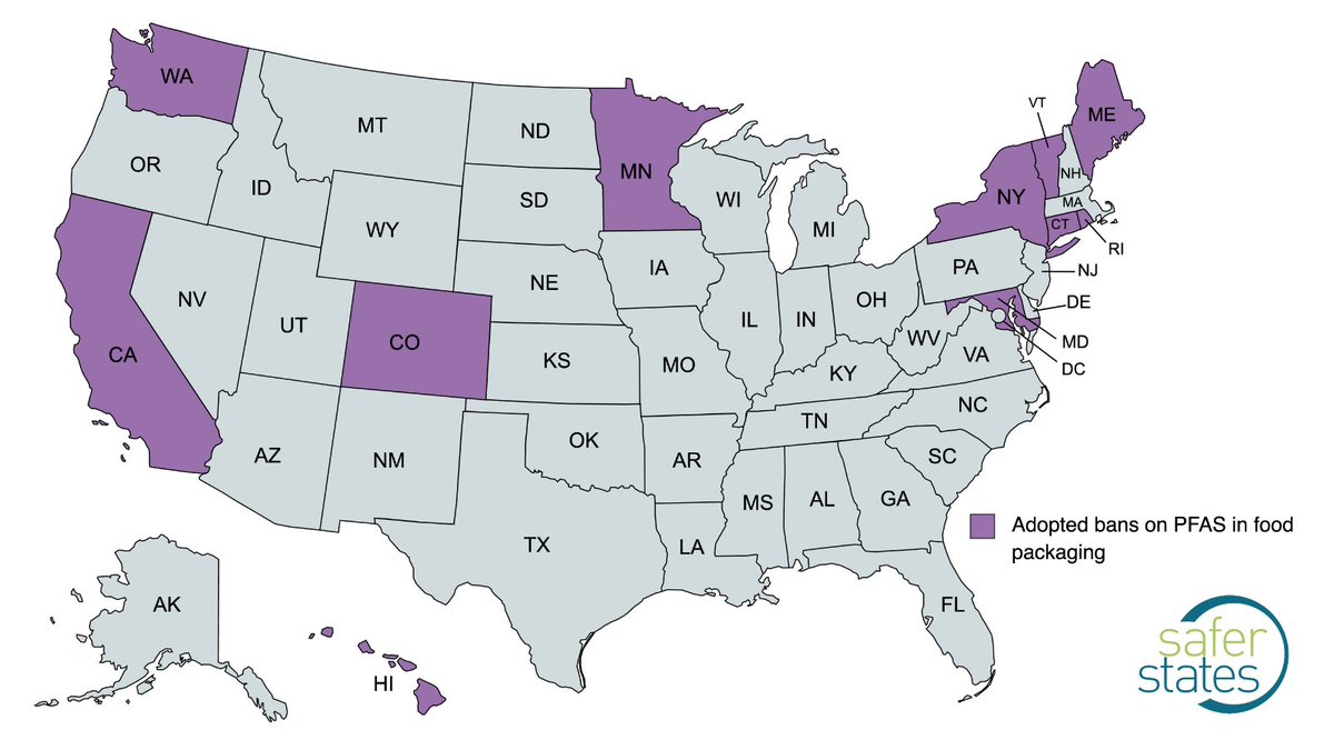 saferstates's tweet photo. ๐งตTHREAD: States across the country have adopted bipartisan laws protecting communities from toxic #PFAS chemicals in #foodpackaging https://t.co/NRvERO2X3A