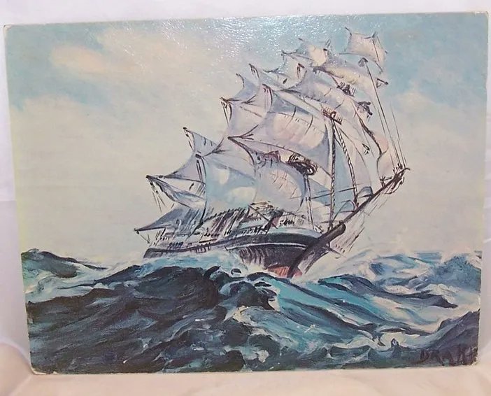 Full and Bye, Drake, 1967 Encore Art Prints, Lithograph, USA Use link to purchase: buff.ly/3yyQ8Dz #tallship #drakelithograph #sail #sailing