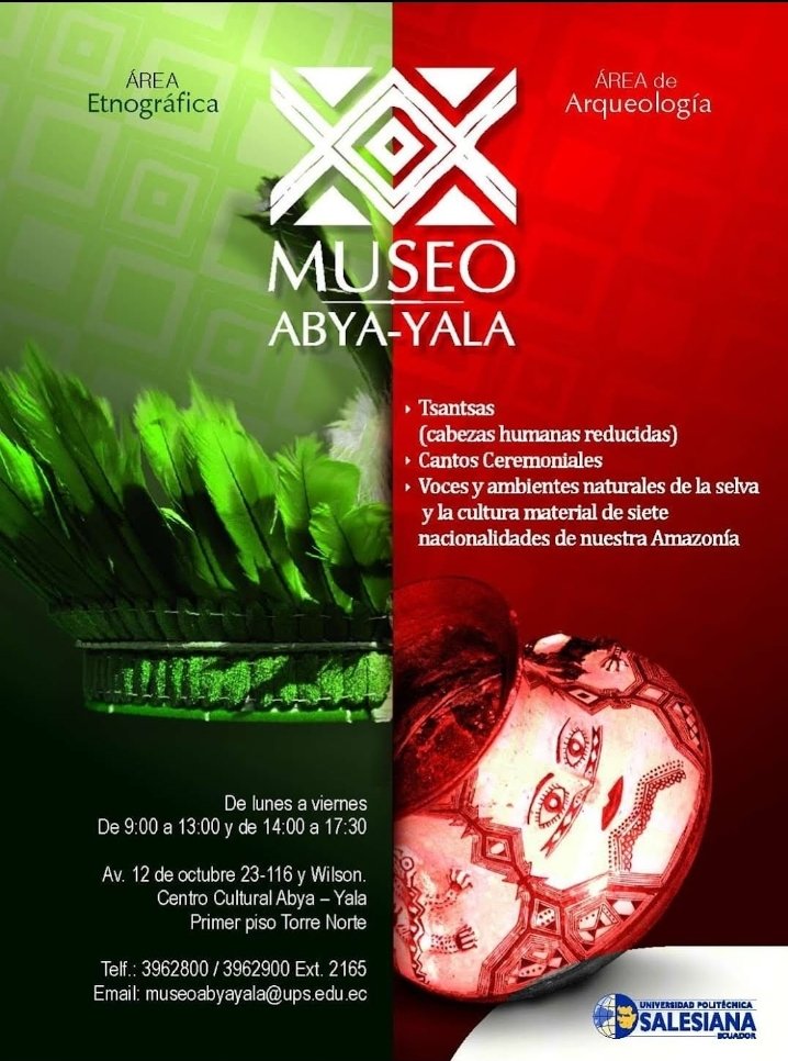 Museo Abya-Yala un Rincón de la Amazonía Ecuatoriana en Quito.

🏛 Av. 12 de  Octubre 23-116 y Wilson 
📅 De lunes a viernes 
⏳ De 9:00 a 12:30 y de 14:00 a 17:00
Te esperamos

#Ecuador 
#museum 
#museosquito 
#lasalesiana 
#เวียร์วิกกี้ 
#viajeros