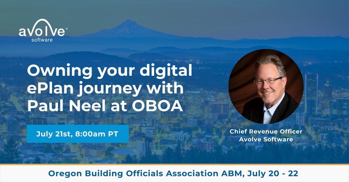 avolvesoftware's tweet photo. Each jurisdiction will have their own journey when it comes to electronic plan review - there are many routes to digitize this critical revenue function. Join Avolve’s Chief Revenue Officer at OBOA to learn more. https://t.co/4FYTAeUaMV