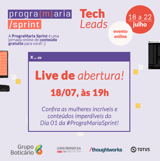 programaria's tweet photo. Uma semana te contando tudo sobre Liderança Técnica! A #PrograMariaSprint é totalmente gratuito, #VamosJuntes? Inscreva-se no link da bio! https://t.co/7G0IjiVKIM