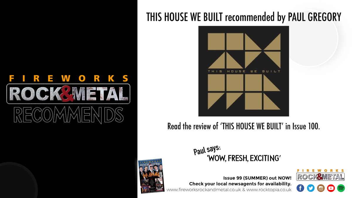 FIREWORKS RECOMMENDS 

Paul Gregory recommends This House We Built. 

Read his review in Issue 100.

#rock #metal #rockmusic #metalmusic #musicmagazine #music #rockmagazine #metalmagazine #thishousewebuilt
