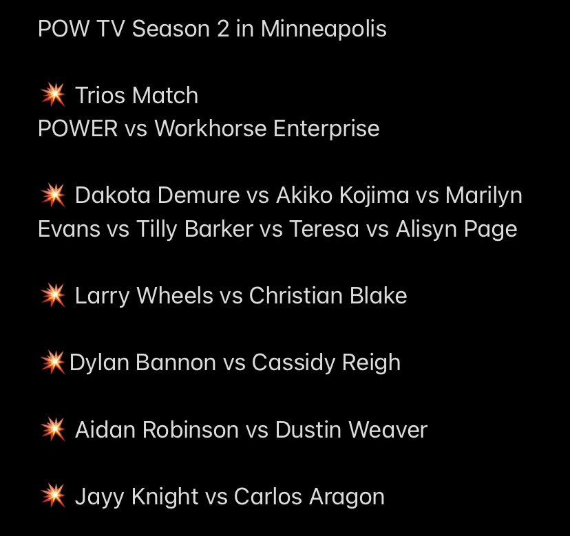 POW_2k's tweet photo. TONIGHT! On POW TV we have an amazing card in Minneapolis 

@CBs_Burner @the10among4s @CassidyReighCaw @AR_FOTP @TheDustinWeaver @OverlordCA @JayyWithAG https://t.co/EuPnwcn1Pt