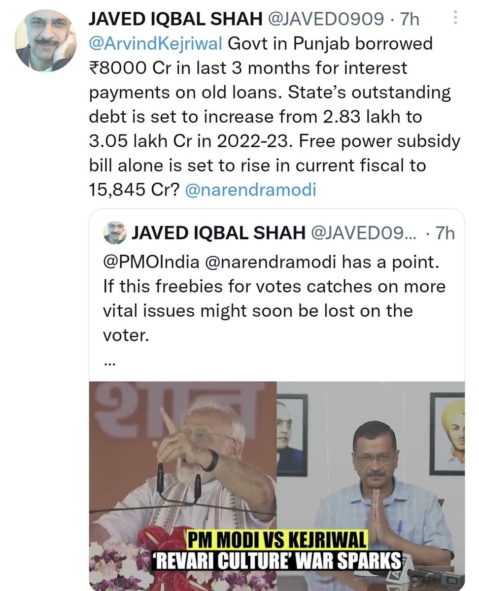 TheRightGhose's tweet photo. .@JAVED0909 But, if people love #Revari why would they care where the money is coming from - till dooms day comes. #Punjab #ArvindKejriwal https://t.co/HW0EojFLCd