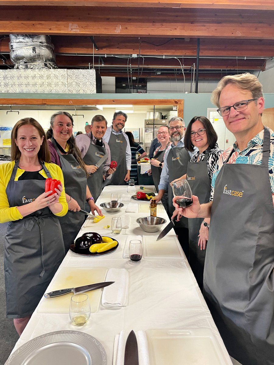 fastcase's tweet image. Bon Appétit 🇨🇵 

Incredible night hosting a French culinary cooking experience with our Law Librarian friends. We brought together a rich blend of flavors and prepared a Ratatouille, Coq au Vin, and a Salad Lyonnaise, paired with fabulous wine! 

#AALL22 #fastcase #docketalarm