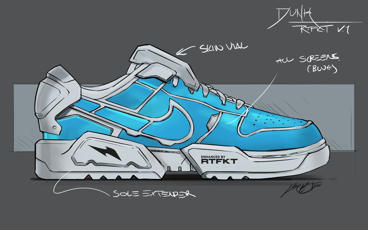Here is the initial sketch i drew before going into the 3D production of the RTFKT X NIKE Dunk Genesis. Cool bts for you guys ;)