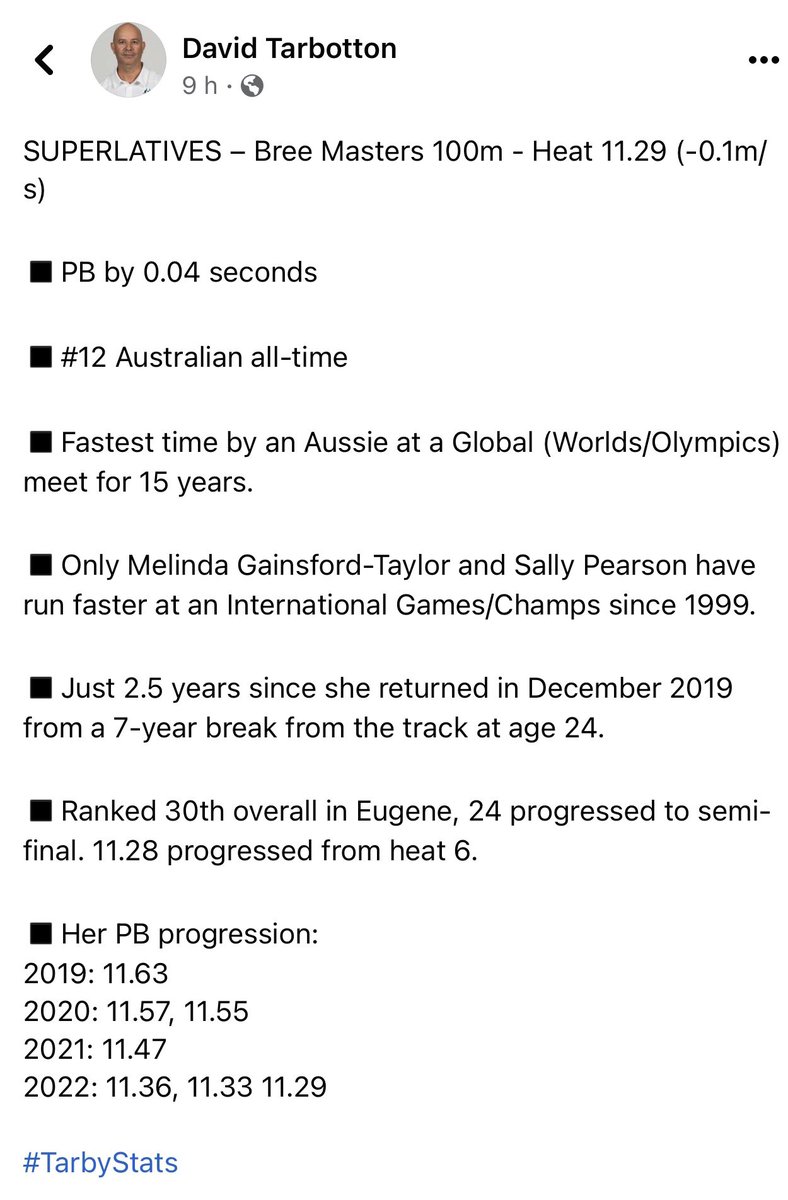 Bree Masters (@bree_masters) on Twitter photo THAT WAS WILD 🤭🤩
11.29 (-0.1)!! PB, 4th in my heat, 30th fastest female in the world over 100m & =12th fastest Australian of all time 😭
Just fell short of semis, but that was one incredible experience and an epic way to do my major debut 🙌🏼
<a href="/WCHoregon22/">World Athletics Championships Oregon22</a> #wchoregon22 THAT WAS WILD 🤭🤩
11.29 (-0.1)!! PB, 4th in my heat, 30th fastest female in the world over 100m & =12th fastest Australian of all time 😭
Just fell short of semis, but that was one incredible experience and an epic way to do my major debut 🙌🏼
<a href="/WCHoregon22/">World Athletics Championships Oregon22</a> #wchoregon22