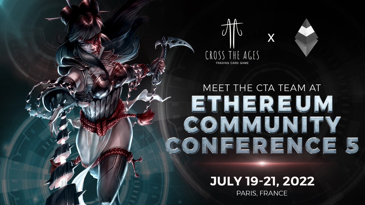 #CrossTheAges will attend the <a href="/EthCC/">EthCC - Ethereum Community Conference</a> event! 🇫🇷 

Members of the core team will be present <a href="/chlagousami/">Chlagou Sami</a> <a href="/tingblockchain/">TING</a> <a href="/CdeCourson/">Christophe de Courson</a> to discuss about the web3 and gamefi ecosystem – see you there! 👋