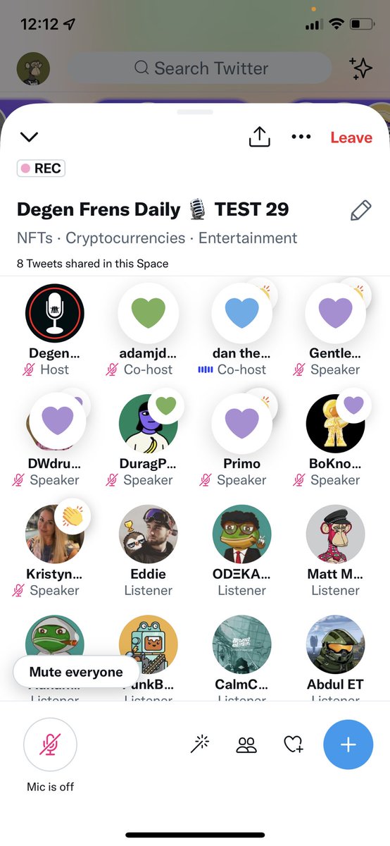 You have no idea how much fun we have in here every day lol. 29 and counting. <a href="/danthelostboy/">dan ☻</a> <a href="/MattMcKeever85/">Matt McKeever 🇨🇦</a> <a href="/degen_frens/">Frens Weekly</a> <a href="/KristynaAndel/">Kristyna Andel</a> <a href="/K_Downy/">Kyle Down</a> <a href="/livehiped/">GentleTornado❤️🌪</a> <a href="/edgar13_ramirez/">Primo 🌴</a> @HiPEDDoughBoy <a href="/ODEKA_eth/">ODΞKA</a> <a href="/AbdulElTawil/">Abdul ET</a> @jlynfts <a href="/0xlou_/">lou</a> @AudioMaticNFTs @eth_donald <a href="/DWDrummer_eth/">DWdrummer</a>