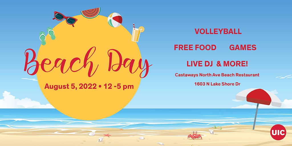 Join us for UIC Beach Day to enjoy music, play volleyball, and meet the UIC community! To RSVP visit: go.uic.edu/BeachDay or the link in bio.