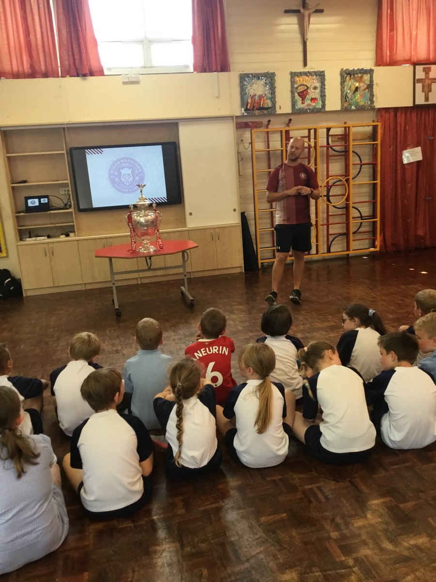 MrsTeahan's tweet photo. We have had a lovely visit from @WiganWarriorsRL to show us the Challenge Cup. It was very impressive! @OURLADYSASPULL #ourladyspe https://t.co/cLAlqt39pL