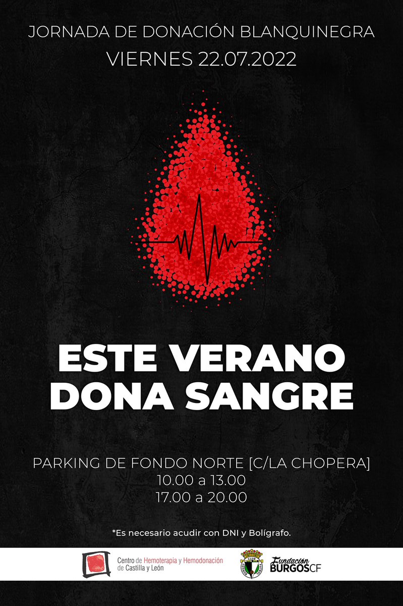 Desde la #FundaciónBCF se ha organizado una nueva campaña de donación de sangre este viernes. 

📍Os esperamos en el parking de Fondo Norte de El Plantío para la donación.

ESTE VERANO DONA SANGRE 🩸💪🏼

#DonaSangre