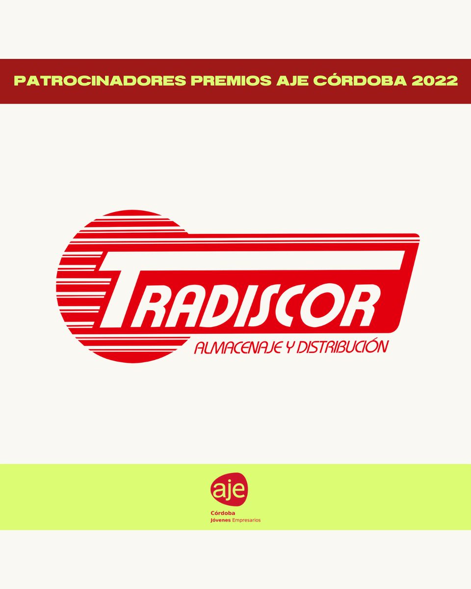 Seguimos presentando a nuestros patrocinadores de los #premiosAJE en este caso Tradiscor
Empresa con más de 20 años de proyección en Distribución y logística y  Transporte

¡Gracias por vuestro apoyo! <a href="/mbajolozano/">MIGUEL BAJO LOZANO</a> 
#aje #ajecordoba #cordobaesp #premiosAJE #AJECórdoba