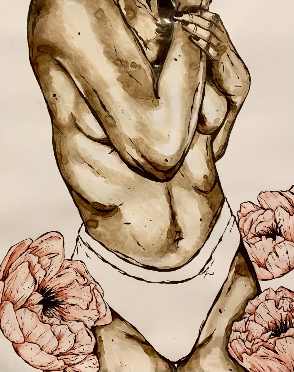 crystheartist's tweet photo. I painted this with coffee, ink, and watercolor 🌷 https://t.co/0mdFnawpKE