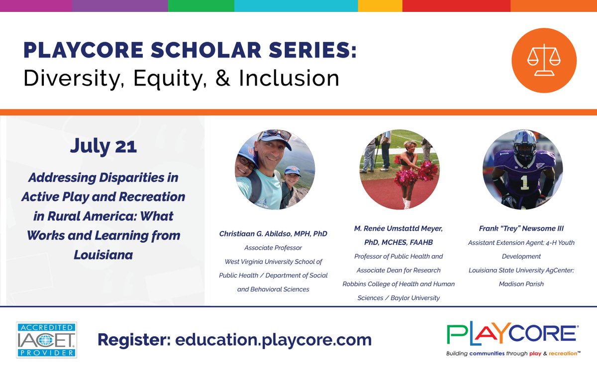 Join us for a webinar focused on how communities address disparities in active play and recreation in rural America.

Use the link below and register using the code "PARK"
tinyurl.com/yc8cwrtd
