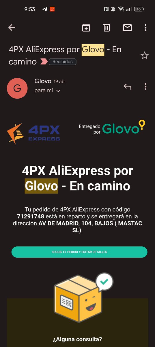 MastacSL's tweet photo. @Glovo_ES otra empresa que no entrega paquetes y ya ni responde a los privados, de tal manera que ni reembolso del vendedor... Semanas llevamos detrás sin respuesta.
Una vergüenza como empresa https://t.co/pXdv4uZrZP