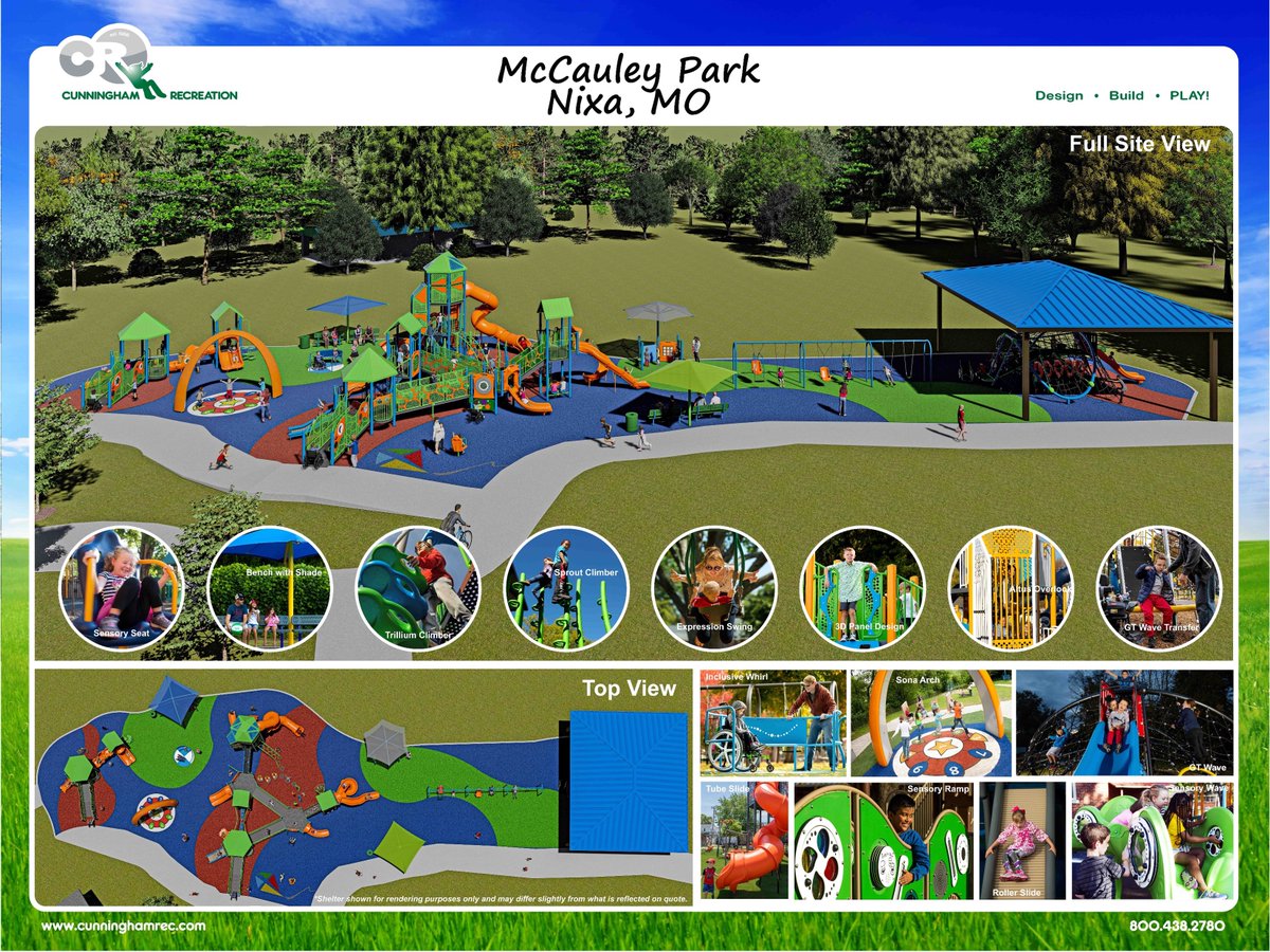 NixaParks's tweet photo. The City of Nixa Parks &amp; Recreation Department is announcing design plans and concept renderings for a new inclusive playground to be built at McCauley Park. Learn more about our new playground here: https://t.co/sBMAGvlhvt https://t.co/08bONFzLKF