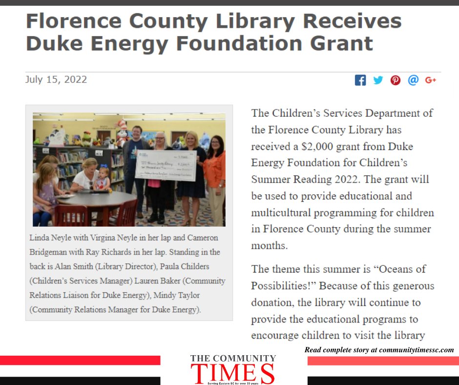 CommTimesSC's tweet image. Read: communitytimessc.com/articles/1568/…
.
.
.
.
.
#FlorenceCountyLibrary #DukeEnergyFoundation #blackmedia #communitynews #florencesc #florence #sc #southcarolina #Blackowned #localnews #community #scoop #news #africanamericans #thecommunitytimessc #communitytimessc #thecommunitytimes