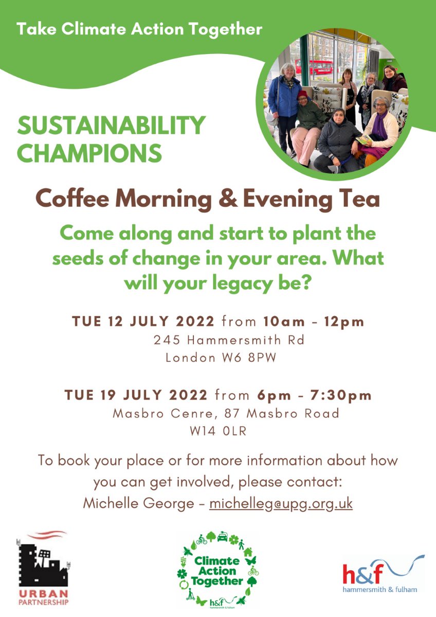 Addison Community Champions (@addisonchamps) on Twitter photo Due to the intense heatwave we have rescheduled our meeting  to next Tuesday 26 July. Join us to discuss local action to tackle climate change! 
Please stay safe and check-in on older adults and those with chronic health conditions. 
@masbrocentre 
@climateemergencylbhf Due to the intense heatwave we have rescheduled our meeting  to next Tuesday 26 July. Join us to discuss local action to tackle climate change! 
Please stay safe and check-in on older adults and those with chronic health conditions. 
@masbrocentre 
@climateemergencylbhf