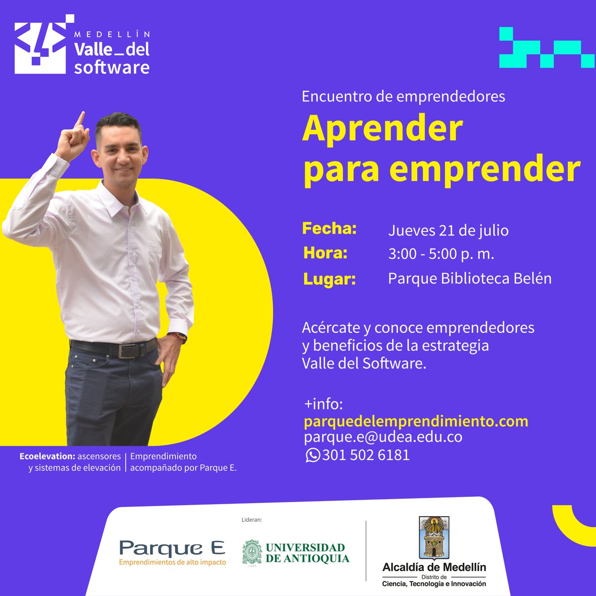 Parque_E's tweet photo. Este jueves 21 de julio haremos el encuentro de #emprendedores Aprender para #Emprender en @BibliotecaBelen, de 3 a 5 P.M. Tendremos emprendimientos acompañados e inscribiremos nuevos que se acerquen para acceder a recursos de la estrategia #ValledelSoftware. ¡Los esperamos! https://t.co/Yqdov9tIbF
