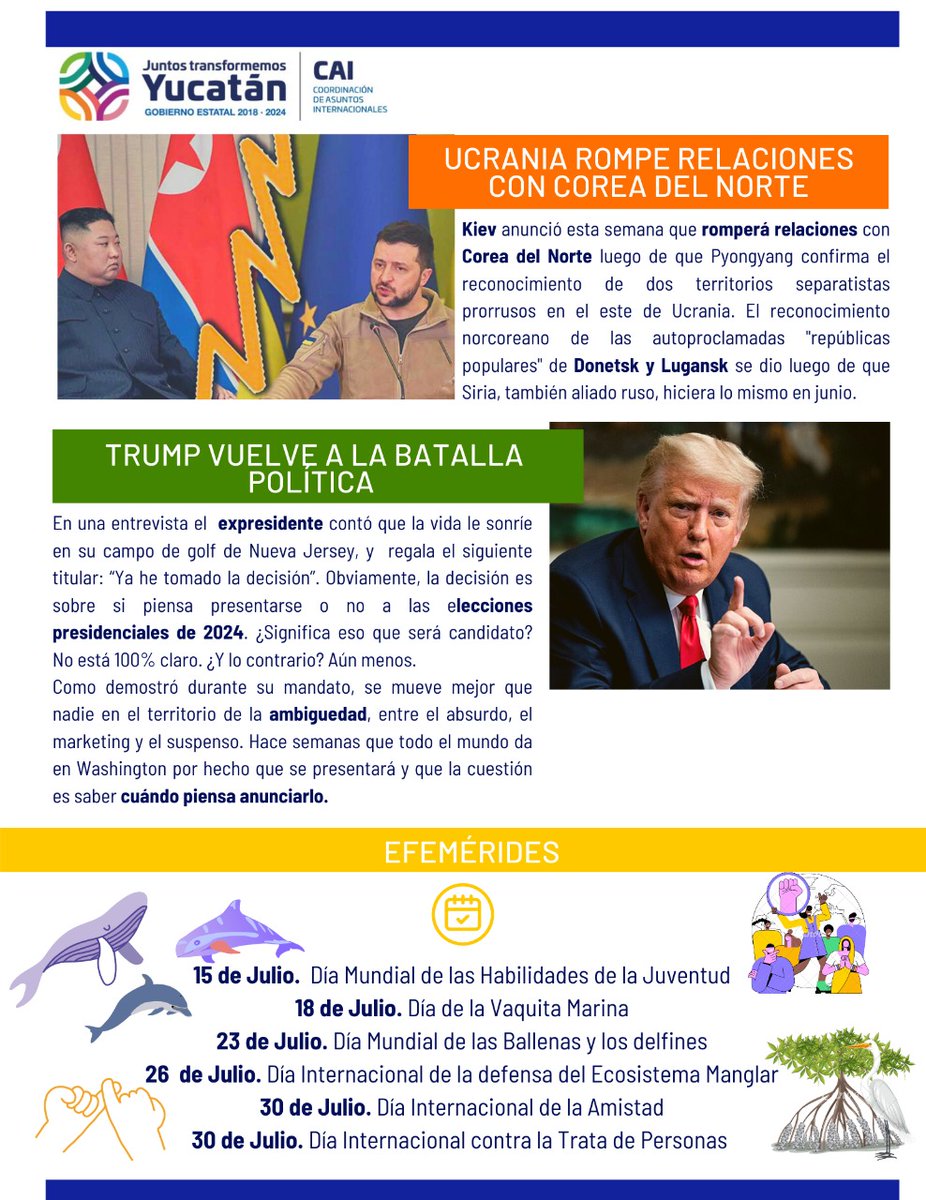 CaiYucatan's tweet photo. Les compartimos  la primer nueva edición del #BoletínInternacional, una recopilación de las noticias internacionales más relevantes a nivel local y global. Se publica cada 15 días, espérenlo. https://t.co/vv6x1G0rQU
