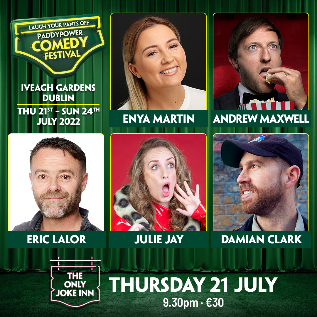 ⚠️𝗟𝗢𝗪 𝗧𝗜𝗖𝗞𝗘𝗧 𝗪𝗔𝗥𝗡𝗜𝗡𝗚 ⚠️ Limited Tickets remaining for The Only Joke Inn 9:30PM Show Thursday! Starring: @Gizalaughnew, @andrewismaxwell, @LalorEric @juliejaycomedy & @DamianClark Snap them quick ~ bit.ly/3yxoW8f
