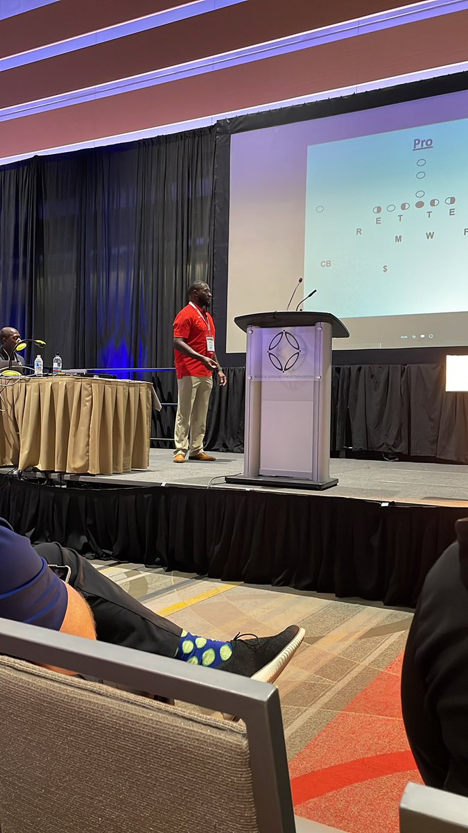 Coach @A_Wiley30 speaking at @THSCAcoaches coaching school over defense!