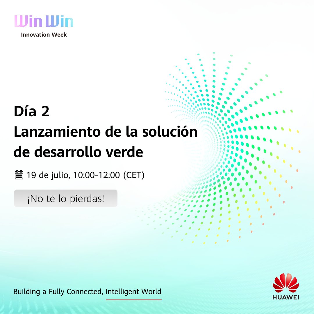 📢Mañana a las 10:00 sigue la retransmisión en directo del día 2 de la Win-Win Huawei Innovation Week, que abarcará todo lo relacionado con las TIC verdes y su rol en el desarrollo sostenible. 

Más info👇 bit.ly/3yEXS8q

#WinWin #HuaweiInnovationWeek