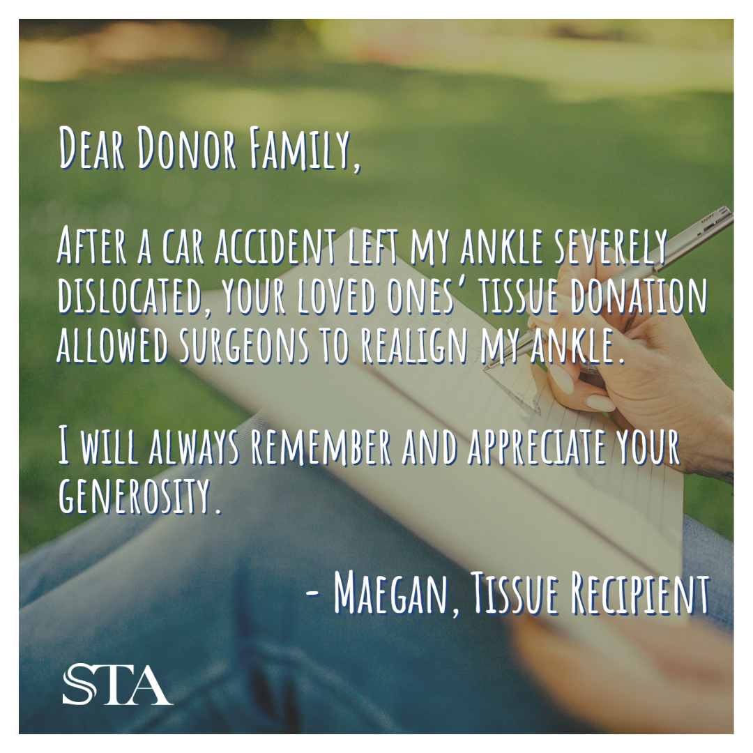 SWTransplant's tweet image. Thanks to someone's selfless #1YES, Maegan received a healing tissue donation. Following her ankle realignment surgery, Maegan was able to return to her normal life for the first time in more than a year. #DonateLife