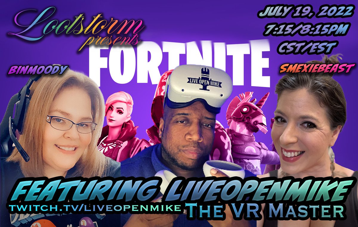 BeastSmexie's tweet photo. IT'S HAPPENING! Mark. Your. Calendars!

@LiveOpenMike #LootStorm @Fortnite Collab: TUESDAY @ 7:15pm cst. Catch us live at https://t.co/0TgiFJIgYW &amp; https://t.co/wxLobpUsUp with #Moody!

#fortnite #collab #twitch #VRChat #VRworld #VRstreamer #vrmaster https://t.co/MBqStOLgDd