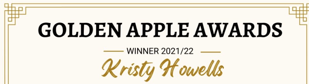 KristyHowells1's tweet photo. Thank you to all my amazing students who nominated me for the Golden Apple Awards. I'm so proud to have won this year, and to have helped all my students achieve their academic and research potential. #physicaleducation #cccuallofus #goldenapple #valued #sportsci #thankyou #proud https://t.co/wAmhowpQJj