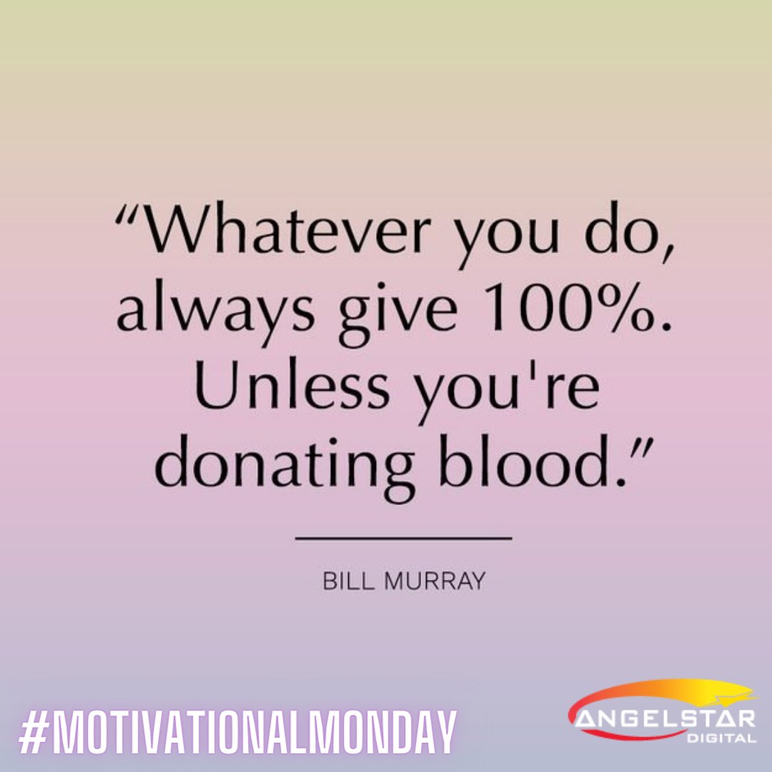 #MotivationalMonday
"Whatever you do, always give 100%. Unless you're donating blood."
A funny little quote to start your week.
Happy Monday!
#Mondays #motivation #mindset #positivity #quote