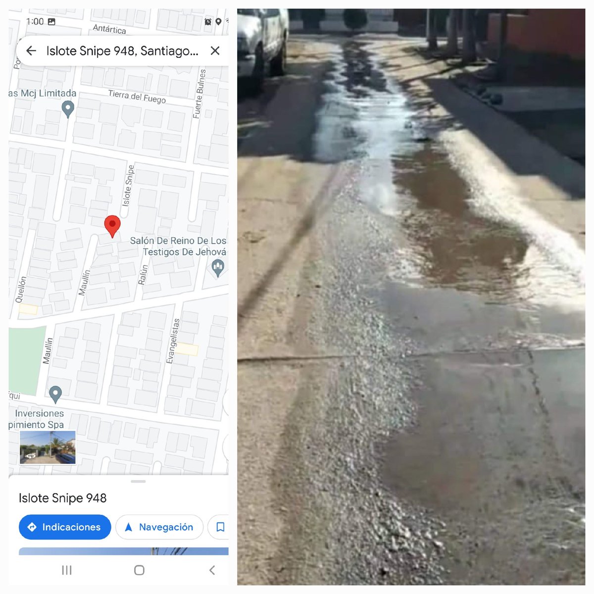 URGENTE sres <a href="/Reclamos_SMAPA/">reclamos_SMAPA</a>, <a href="/SMAPA_MAIPU/">SMAPA</a> y <a href="/SISS_CHILE/">SISS</a>, gran filtración de agua potable en vía pública en pasaje Islote Snipe N° 948 de Estación Central, filtración y denuncias llevan más de un mes.