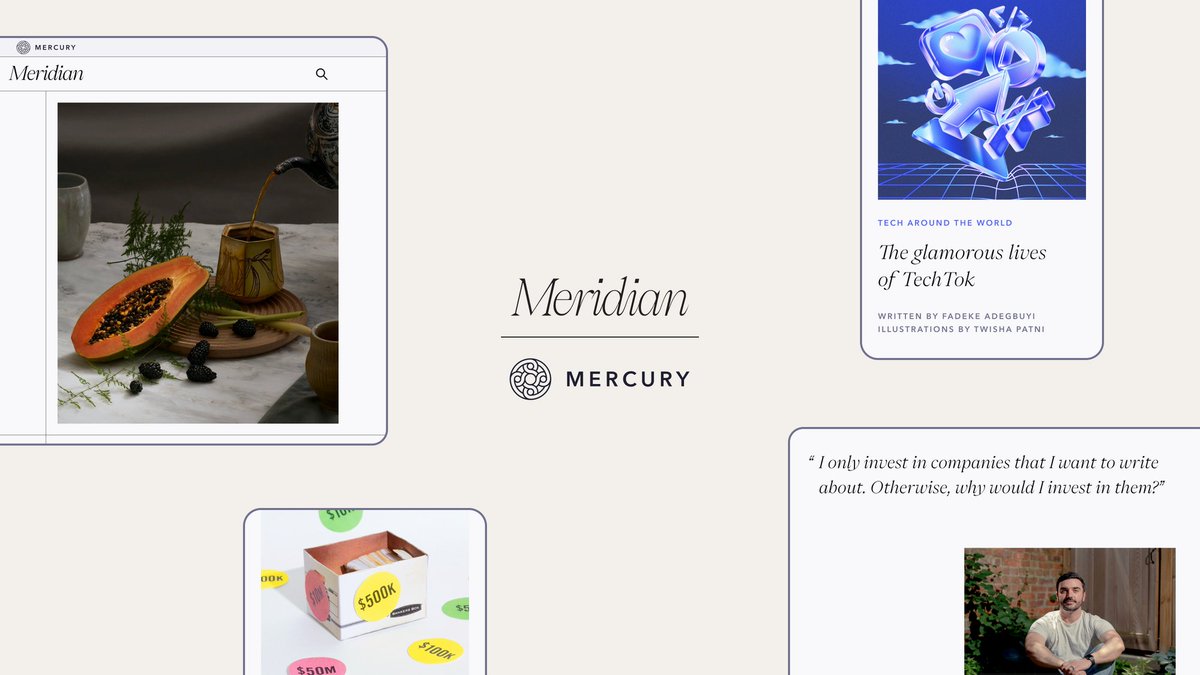 mercury's tweet image. 👋 You might be expecting Mercury, but this is @meghn_a. I’m the editor of Meridian, our beautiful new magazine that we are so excited to launch today.
meridian.mercury.com