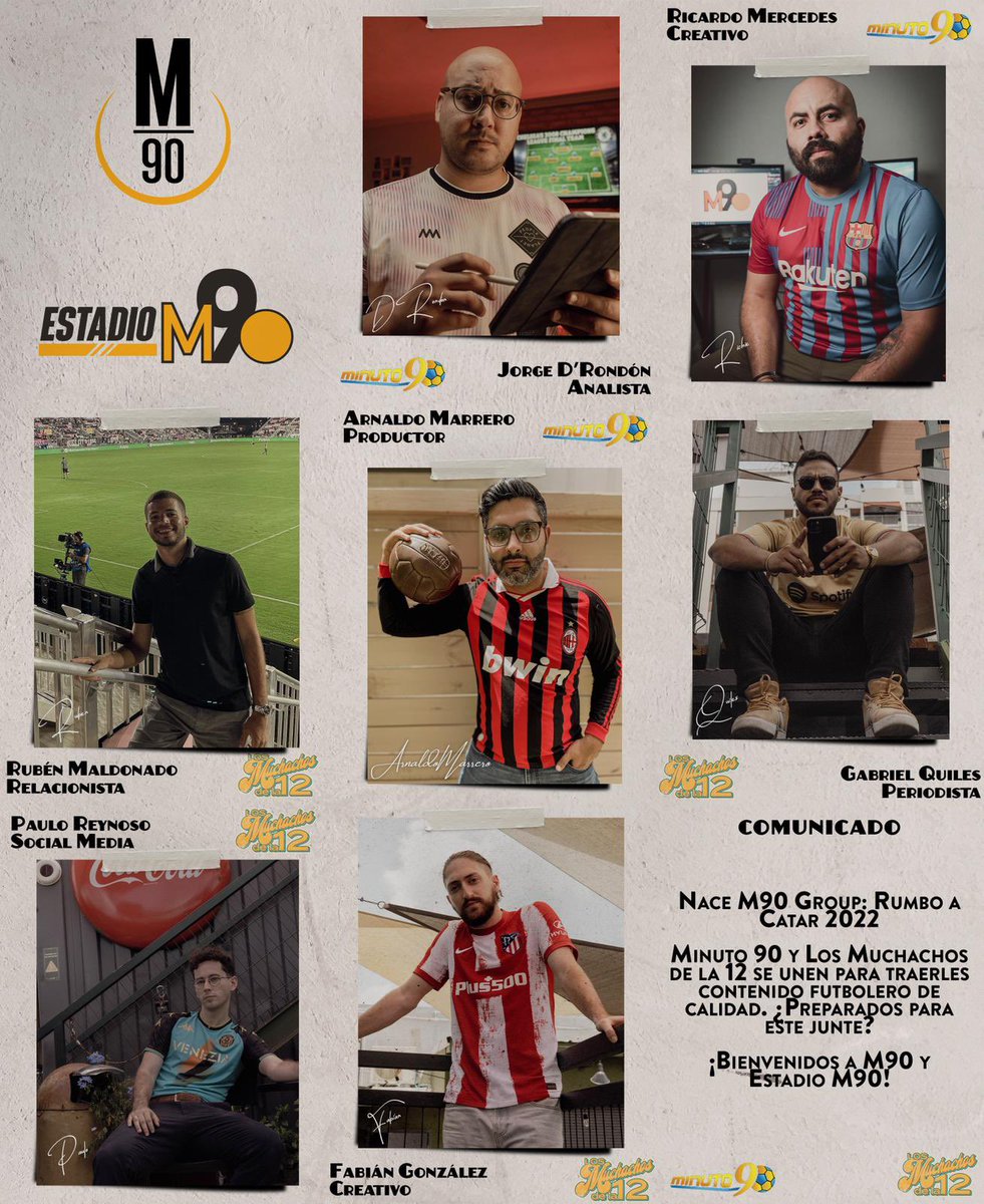 EstadioM90's tweet photo. No es un día de presentación sin mostrarles a nuestros expertos. ¿Reconocen esta plantilla? Cada uno de nosotros ha apostado por el reto de crear una plataforma que fomente la cultura futbolística en la Isla del Encanto 🇵🇷.
•
#NoEstánListosParaLoQueViene 🏟⚽️🎙 https://t.co/5lbxdBFKuq