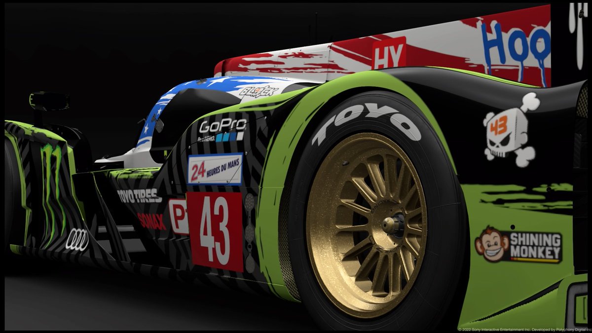 chrissiegle's tweet photo. A 2016 Audi R18, as driven by Ken Block. Wasn't as concerned about accuracy and this is a bit of a hodgepodge of Ken Block aesthetic and graphics. But, boy was it fun to make. #GranTurismo7 #GT7 #LiveryEditor https://t.co/94oeC9RWKe