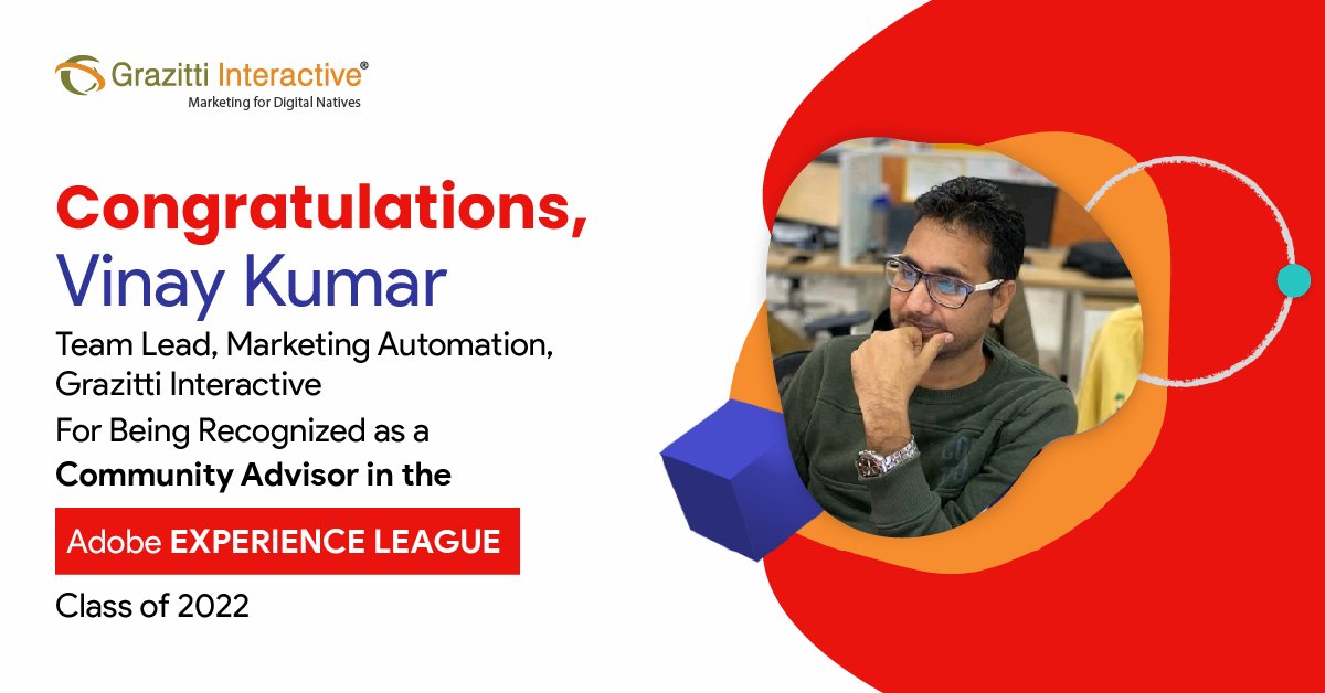 Grazitti's tweet photo. Weโd like to congratulate our in-house marketing automation expert, Vinay Kumar, for being recognized as an Adobe Community Advisor. Hereโs to making it to the Adobe Experience League!
#adobe #marketingautomation #marketoexpert #marketoengage #grazitti #communityadvisor https://t.co/33VhkGgagL