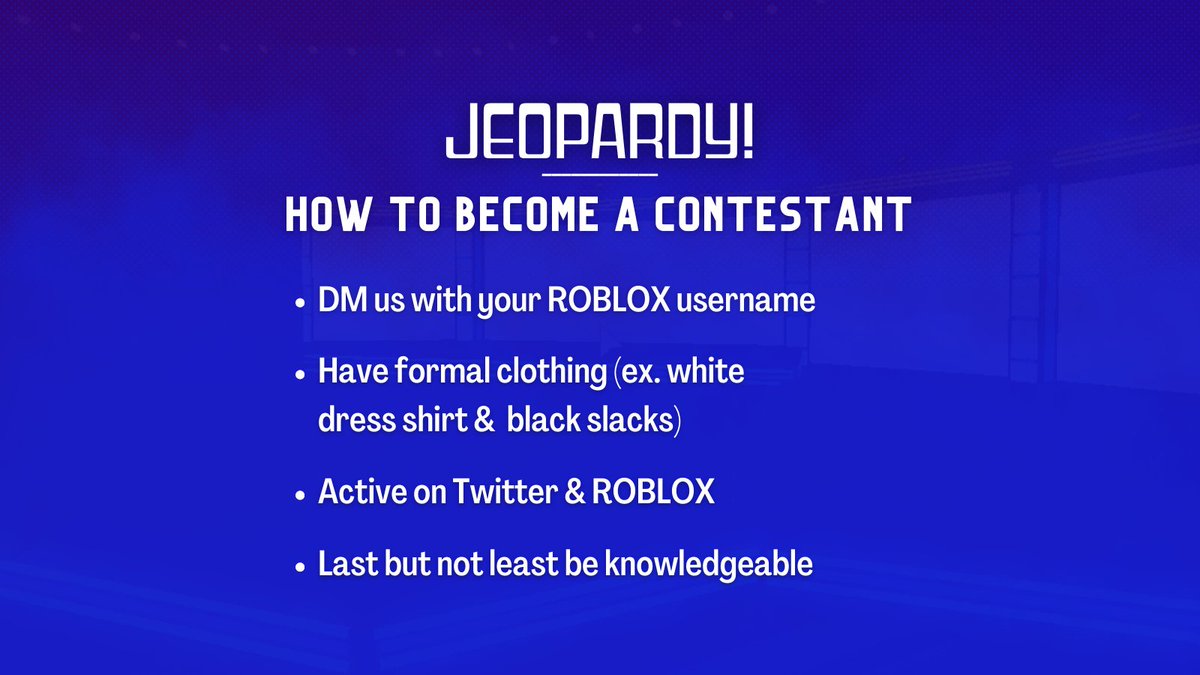Want to have a chance to be crowned as the Bloxburg Jeopardy champ this upcoming season? 𝗛𝗲𝗿𝗲 𝗶𝘀 𝗵𝗼𝘄 𝘁𝗼 𝗯𝗲𝗰𝗼𝗺𝗲 𝗮 𝗰𝗼𝗻𝘁𝗲𝘀𝘁𝗮𝗻𝘁:
