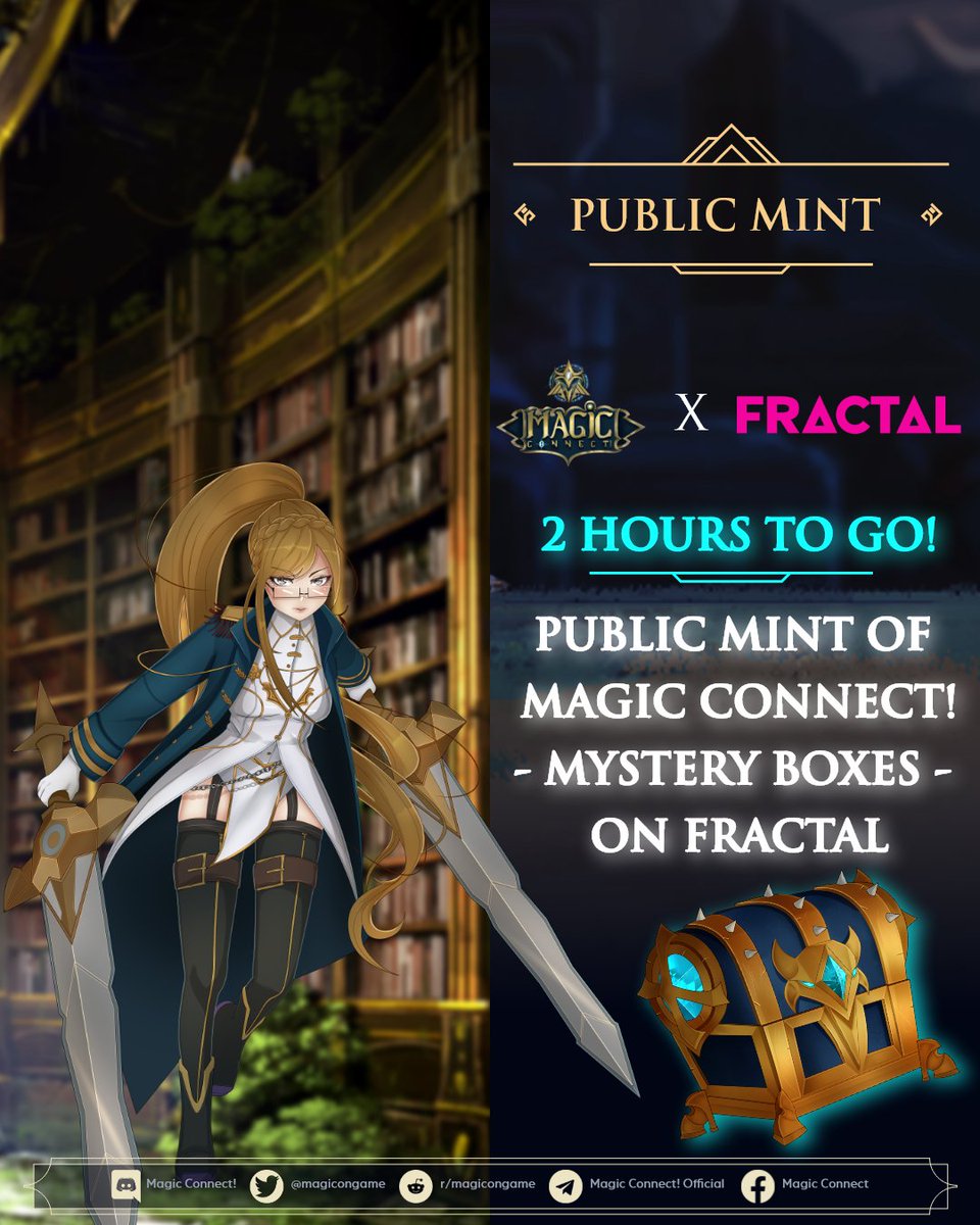 MagiConGame's tweet photo. ⏰2 HOURS LEFT UNTIL PUBLIC MINT!!!!

🎁The Mystery Boxes for #MagicConnect NFTs are wrapped up and ready for mint! 

💰Do you have your #SOL prepared? Get ready to mint on Fractal in 2 hours! 

👉https://t.co/HmIyPuN5zk

#MagiCon #MSHARD #Crypto #Metaverse #GameFi https://t.co/M86NkTWJFB
