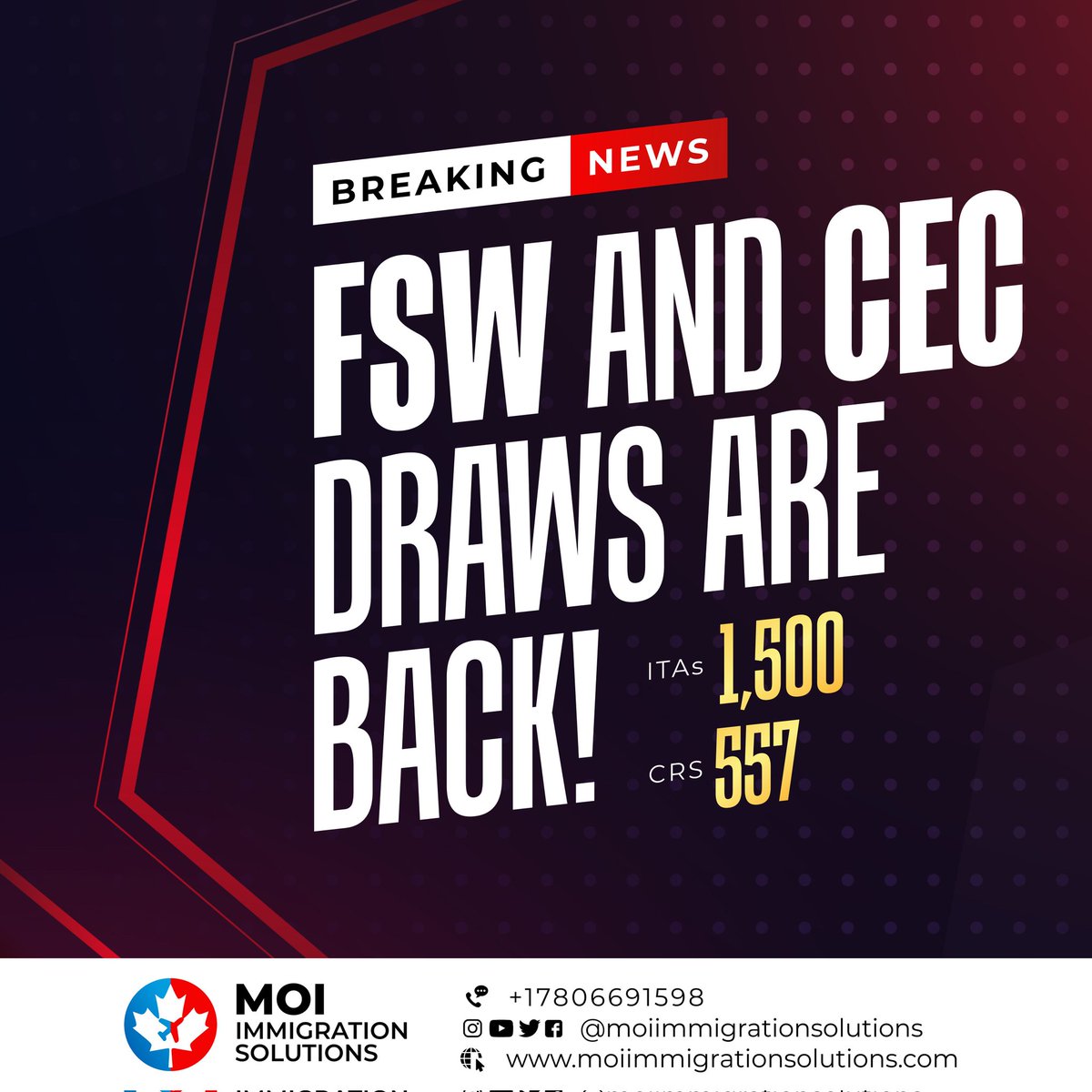 moiimmigration's tweet photo. The first all programs draw since December 2020!

IRCC invited candidates from Federal Skilled Worker (FSW), Canadian Experience Class (CEC) and Federal Skilled Trades (FST) program. 

Leading to today's draw, IRCC had indicated 
#ExpressEntry https://t.co/ZACvcnoBSn