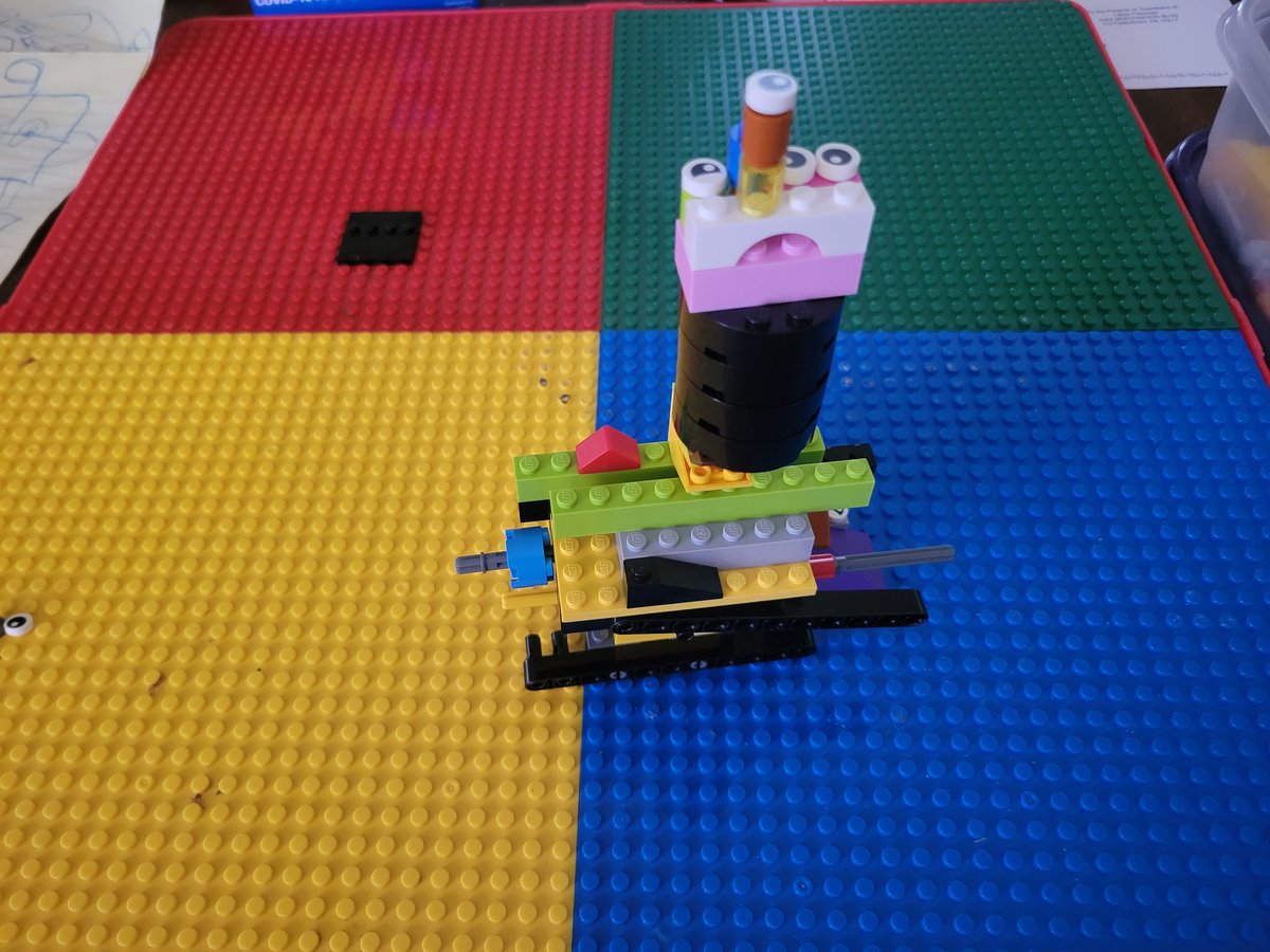 mattfeinman's tweet photo. My 5 year old was inspired by @LEGOMastersFOX, so he made a rocket ship/planet rover, complete with shooting defenses on both sides. @BrickmasterAmy @arnettwill https://t.co/ftEpaPUE8J
