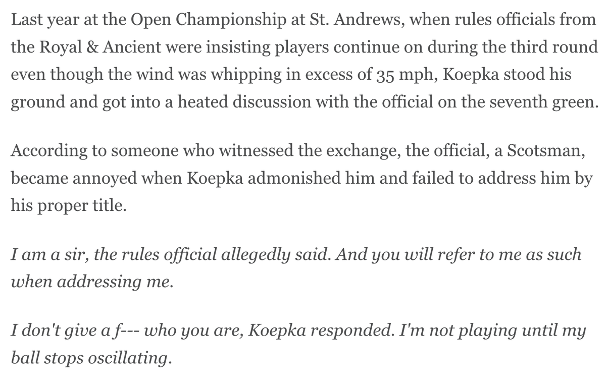KylePorterNS's tweet photo. Just remembered this incredible Brooks Koepka story from the last time The Open was at St. Andrews ... 

https://t.co/VfKFDZhjda https://t.co/rQuK0U30Xg