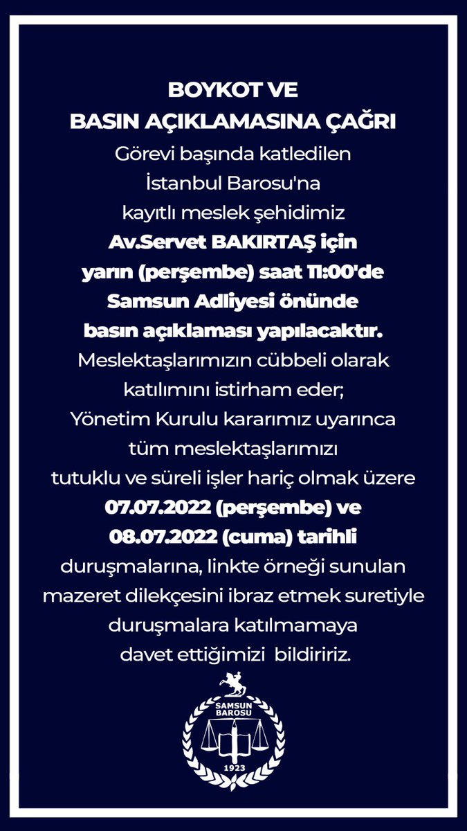 Samsun Barosu Avukat Hakları Merkezi (@samsunbarosuahm) on Twitter photo 