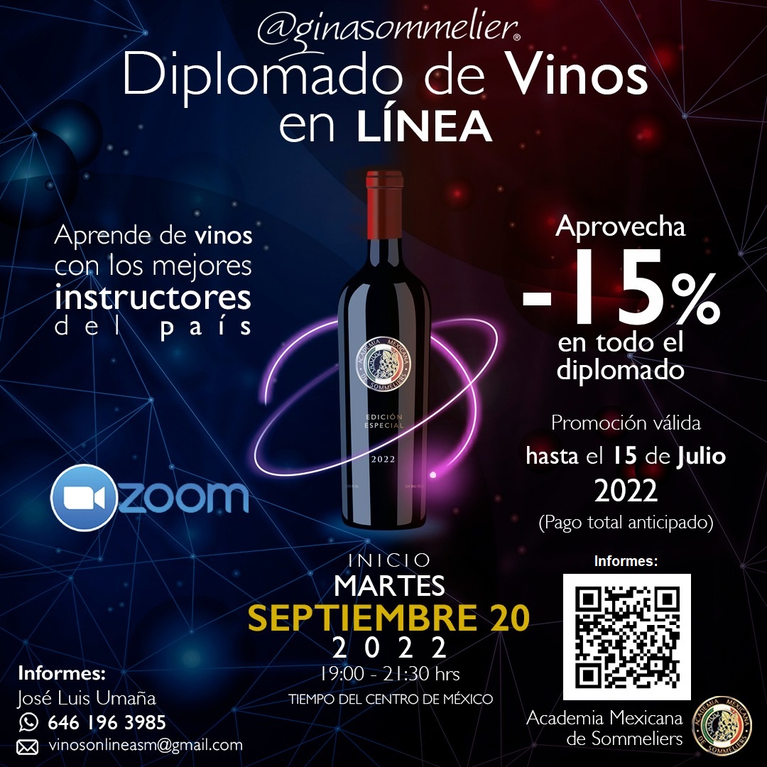DiplomadoVinos's tweet photo. ¡Tenemos esta promoción para ti! Aprovecha 15% descuento en Diplomado en vinos Online, haciendo el pago total anticipado. 
Informes
Llena este breve formulario y recibe la información al correo electrónico registrado.
https://t.co/GtEMh6vdbd
Vigencia al 15 de Jul
¡Cupo limitado! https://t.co/DuDT2Qp48c