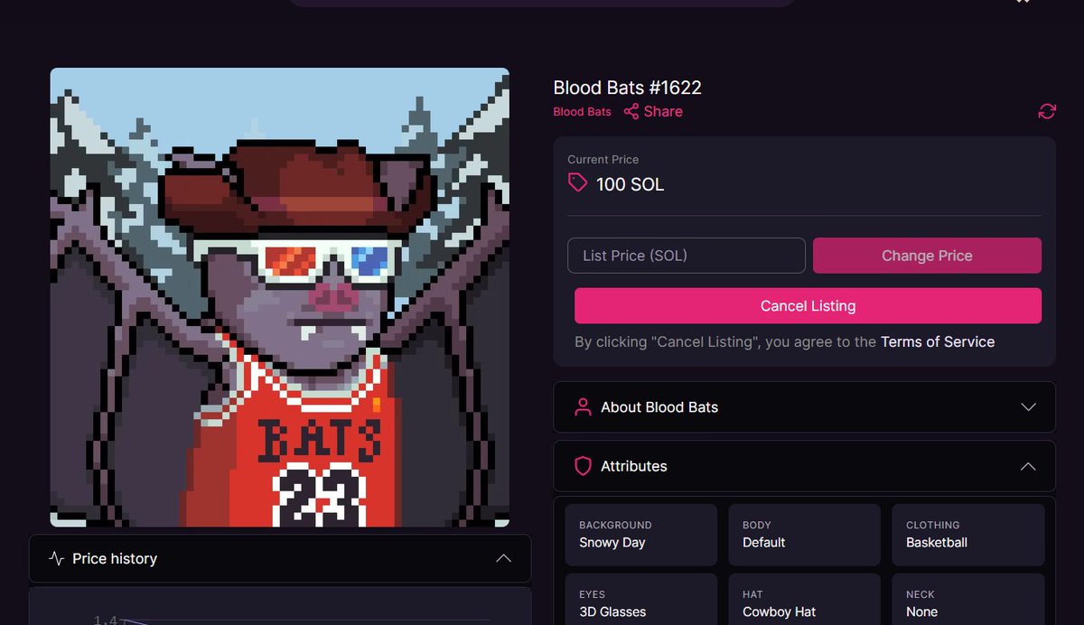 1.4 to 0.75 to 100 sol That bat is not Bears 
<a href="/calebsol/"></a> <a href="/BloodBatsNFT/">Blood Bats 🦇</a> <a href="/MintOfTheDay/">Nico</a> 
LFG 🚀🚀