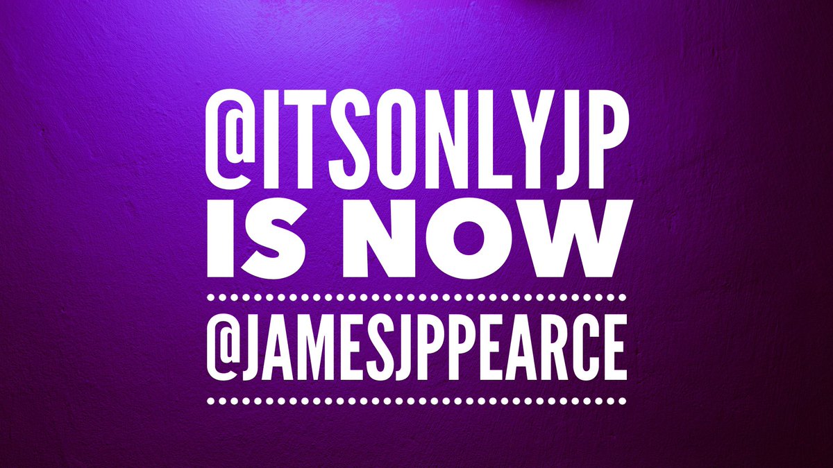 It’s been on the cards for the last 2 years but I’ve finally changed the Twitter handle to match everything else.

<a href="/ItsOnlyJP/">James ‘JP’ Pearce</a> has served me well for 8 years and been a talking point for many when they ask for my username but it’s time to be on brand!

<a href="/JamesJPPearce/">James 'JP' Pearce</a> 🎙🎧🎬🖥🎤